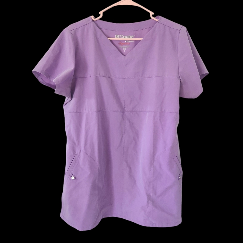 Grey’s Anatomy Scrub Top Size L Purple Signature Collection Short Sleeve Pockets